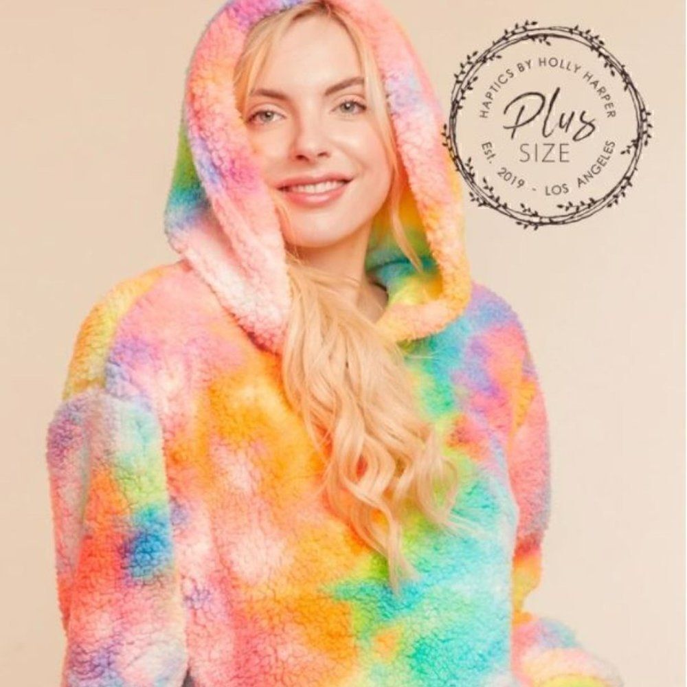 NEW! PLUS Size Multi Color Tie Dye Sherpa Hoodie